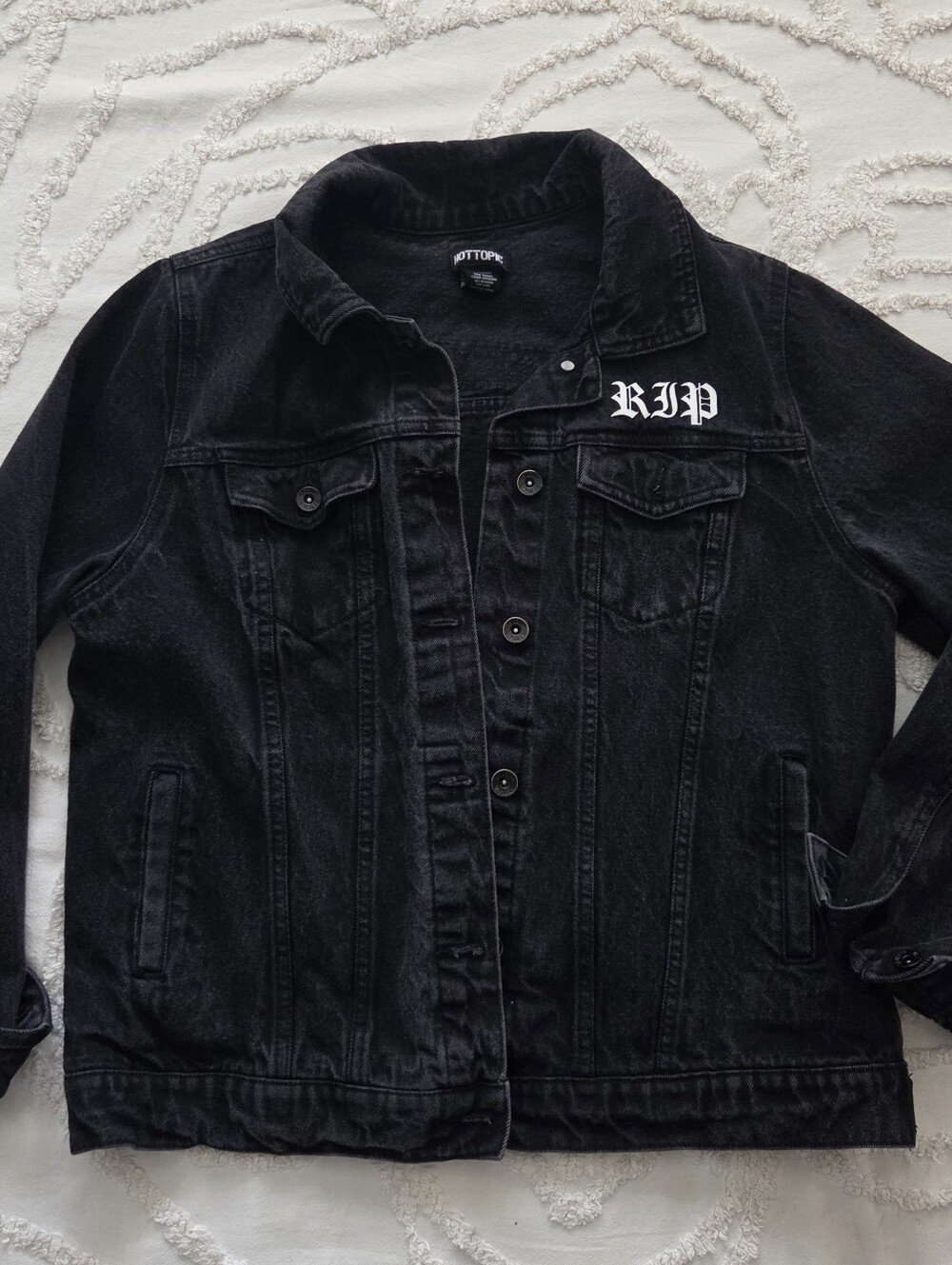 Hot Topic Floral Coffin RIP Black Denim Jacket - Women's Size XL Goth Grunge